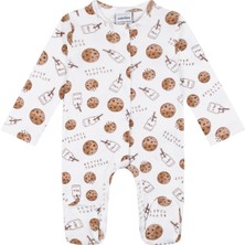 Antebies Organik Kurabiye Canavarı Desenli Çıtçıtlı Uzun Kollu Kız Erkek Bebek Patikli Tulum