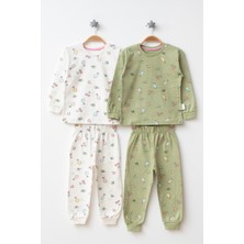 Desenli 2'li Kız Çocuk Pijama Takımı