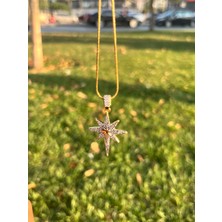 Zemora Jewelry Taşlı Kuzey Yıldızı Kolye Altın Kaplama Paslanmaz Çelik Zarif Kadın Takı 316L