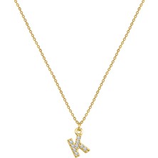 Gimora Harf Kolye Taşlı K Harf Gümüş Kolye