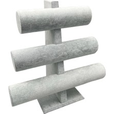 Süet Kumas Gri Renk Üçlü Kademeli 30/26CM Bileklik-Saat Sergileme Standı