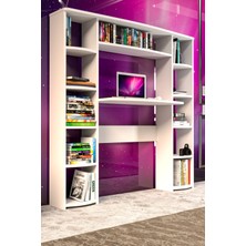 Çalışma Masası 10 Raflı Kitaplık Raf Beyaz