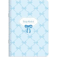 Düz Kuşe Kapak Kurdele Stickerli Defter 18,5 x 26 cm - Mavi Kurdele