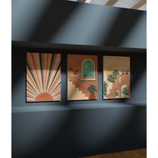 Premium Kalite Bohem Tablo Çerçeve Görünümlü Premium Kalite 3 Lü Tablo