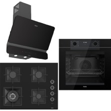 Ferre Black FryArt 3 Lü Ankastre Set ( QEP63CS - SC405-WFA - D080-SA ) A++ Sessiz Davlumbaz -  65 cm Wok Bek Ocak