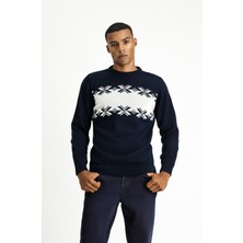 Bisiklet Yaka Regular Fit Desenli Triko Kazak