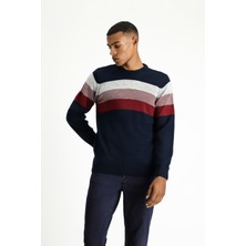 Bisiklet Yaka Regular Fit Çizgili Triko Kazak