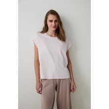 Penti Bej Weekend Time Bisiklet Yaka Pamuklu Kısa Kollu Pijama Üstü