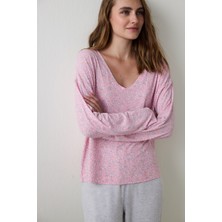 Penti Açık Pembe Not Today Çiçekli V Yaka Uzun Kollu Pijama Üstü