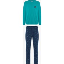 Erkek Super Slogan Baskılı Bisiklet Yaka Pamuklu Pijama Takımı