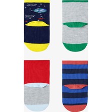 Erkek Çocuk Spacecraft Roket Desenli Pamuklu 4'lü Soket Çorap