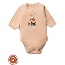 Unisex Bebek %100 Pamuklu King Baskılı 3-6-9-12 Ay Bebek Body Ekru Badi Zıbın