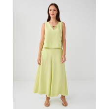 Jimmy Key Su Yeşili Rahat Kesim Bol Paça Normal Bel Dokuma Pantolon