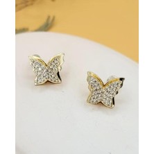 Işıltılı Zarif Kelebek Gold Küpe-2