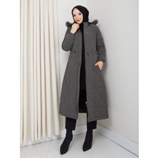 Kadın Tam Dolgulu  Bel Bağcıklı Kol Lastikli Nova Kumaş Genç ve Spor Ara Boy Tesettür Mont  0216