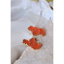 Turuncu Mineli Yaprak Küpe