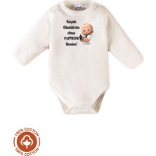 Unisex Bebek %100 Pamuklu Patron Benim Baskılı 3-6-9-12 Ay Bebek Body Ekru Badi Zıbın
