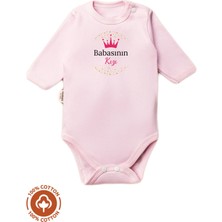 Unisex Bebek %100 Pamuklu Babasının Kızı Baskılı 3-6-9-12 Ay Bebek Body Ekru Badi Zıbın