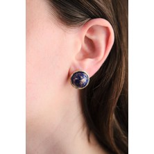 Vintage Lacivert Taşlı Yuvarlak Küpe