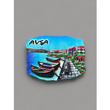 Avşa Temalı Kabartma Polyester Magnet. 8cm x 6cm. Mavi