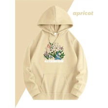 All Things Grow Baskılı Kapüşonlu Cepli Içi Yünlü Bej Sweatshirt