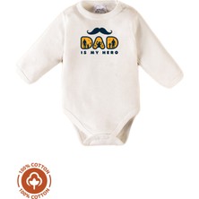 Unisex Bebek %100 Pamuklu Hero Dad Baskılı 3-6-9-12 Ay Bebek Body Ekru Badi Zıbın