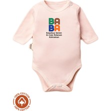 Unisex Bebek %100 Pamuklu Baba Baskılı 3-6-9-12 Ay Bebek Body Ekru Badi Zıbın
