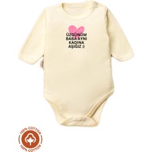 Unisex Bebek %100 Pamuklu Uzgunum Baba Baskılı 3-6-9-12 Ay Bebek Body Ekru Badi Zıbın