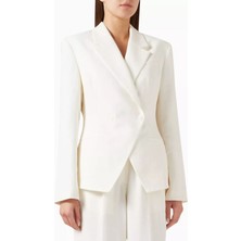 Off White Linen Blazer,yazlık Kırışmayan ve Belden Oturan Şık Ceket