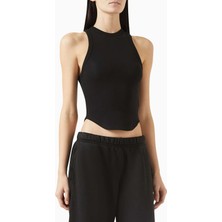 Siyah Curve Rib Tank Top - Pamuk Karışımı - Şık ve Rahat Tasarım