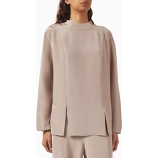 Mulberry Ipek Uzun Kollu Bluz, Panel Detaylı, Yuvarlak Yaka ve Zarif Tasarım