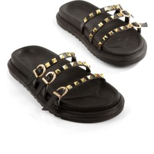 Norve Siyah Zımbalı Üç Ince Bantlı Terlik