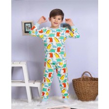 1+1elmp Dinazor Desen %100 Pamuk Erkek Çocuk Pijama Takımı 1-2 Yaş 02226