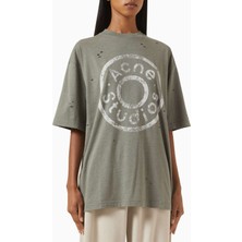 Yeşil Distressed Logo T-Shirt - %75 Organik Pamuk %25 Polyester - Oversized Rahat Kesim