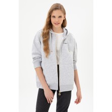 U.S. Polo Assn. Kadın Açık Gri Şardonlu Kapüşonlu Sweatshırt 50314130-VR001