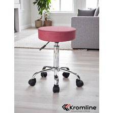 Krom Ayaklı Ofis Kasiyer Taburesi 360 Derece Tekerlekli Deri Döşeme Oturak Eczane Laboratuvar Siyah