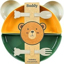 Tucklebery Buddy Mama Tabağı Seti, 1 Ayıcık Tabak 4 Kase Çatal-Kaşık, Bebek ve Çocuklar Içi Yemek Takımı, Bpa Içermez, Bej Sarı Yeşil