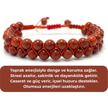 Sertifikalı Kırmızı Jasper Çift Sıra Doğal Taş Makrome Bileklik Ayarlanabilir Ölçü
