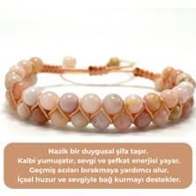 Sertifikalı Pembe Opal Çift Sıra Doğal Taş Makrome Bileklik Ayarlanabilir Ölçü