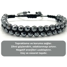 Sertifikalı Hematit Çift Sıra Doğal Taş Makrome Bileklik Ayarlanabilir Ölçü