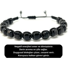 Sertifikalı Obsidyen Küp Kesim Makrome Doğal Taş Bileklik 6mm