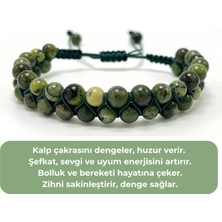 Sertifikalı Yeşim Doğal Taş 6mm Çift Sıra Doğal Taş Makrome Bileklik Ayarlanabilir Ölçü
