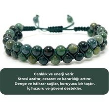 Sertifikalı Yosunlu Akik Çift Sıra Doğal Taş Makrome Bileklik Ayarlanabilir Ölçü