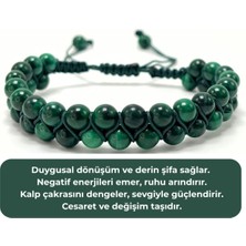 Sertifikalı Malakit Çift Sıra Doğal Taş Makrome Bileklik Ayarlanabilir Ölçü