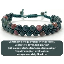 Sertifikalı Kan Taşı Çift Sıra Doğal Taş Makrome Bileklik Ayarlanabilir Ölçü