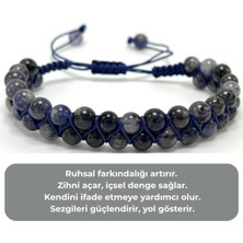 Sertifikalı Iyolit Çift Sıra Doğal Taş Makrome Bileklik Ayarlanabilir Ölçü