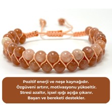 Sertifikalı Güneş Taşı Çift Sıra Doğal Taş Makrome Bileklik Ayarlanabilir Ölçü
