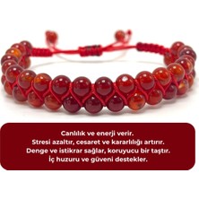 Sertifikalı Kırmızı Akik Çift Sıra Doğal Taş Makrome Bileklik Ayarlanabilir Ölçü