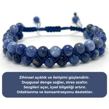 Sertifikalı Sodalit Çift Sıra Doğal Taş Makrome Bileklik Ayarlanabilir Ölçü