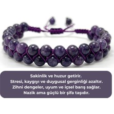 Sertifikalı Lepidolit Çift Sıra Doğal Taş Makrome Bileklik Ayarlanabilir Ölçü